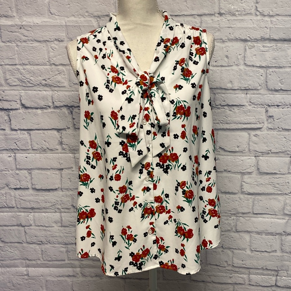 Rachel Zoe Floral Print Tie Neck Sleeveless Top Size Medium